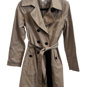 DKNY dress length trench coat, tie belt, XS, double breasted, rain coat